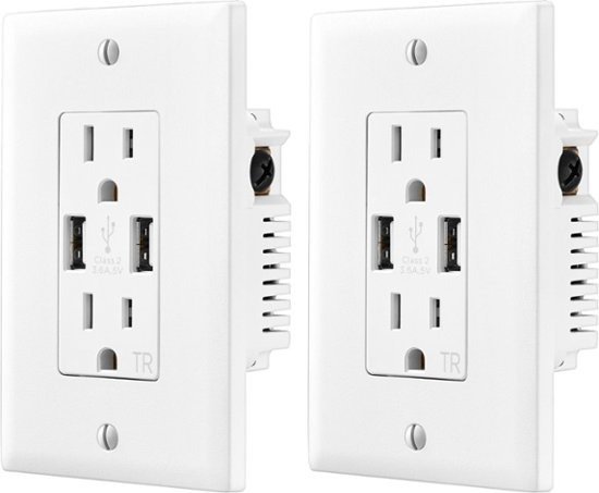 - 2 Pack - 2-Outlet In-Wall Outlet with 2 USB Ports - White