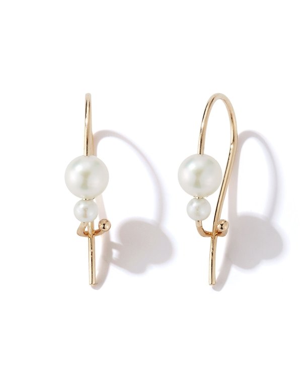 14k Gold Two-Pearl Akoya Wire Hoop Earrings