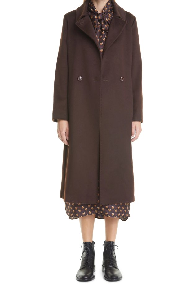 3BColla Long Double Breasted Melange Wool Coat
