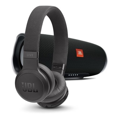 JBL Charge 4 Portable Bluetooth Speaker with LIVE 400BT Wireless On-Ear Headphones with Voice Control (Black)