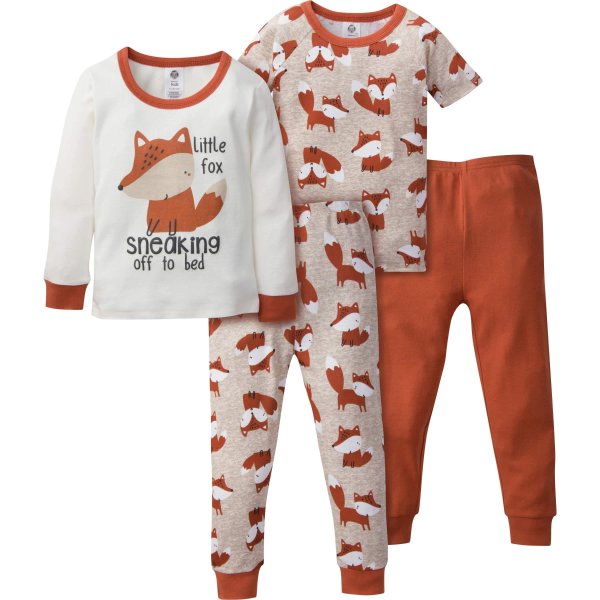 4-Piece Infant & Toddler Boys Fox Snug Fit Cotton Pajamas