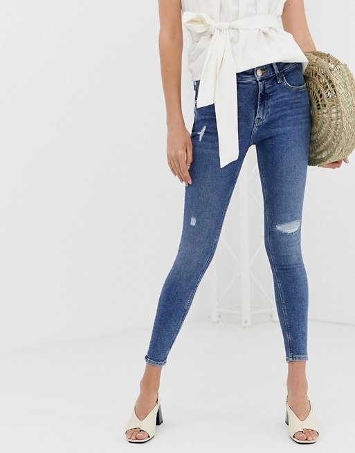 Amelie skinny jeans with rips in mid wash | ASOS