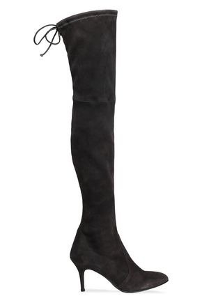 Bow-detailed suede over-the-knee boots