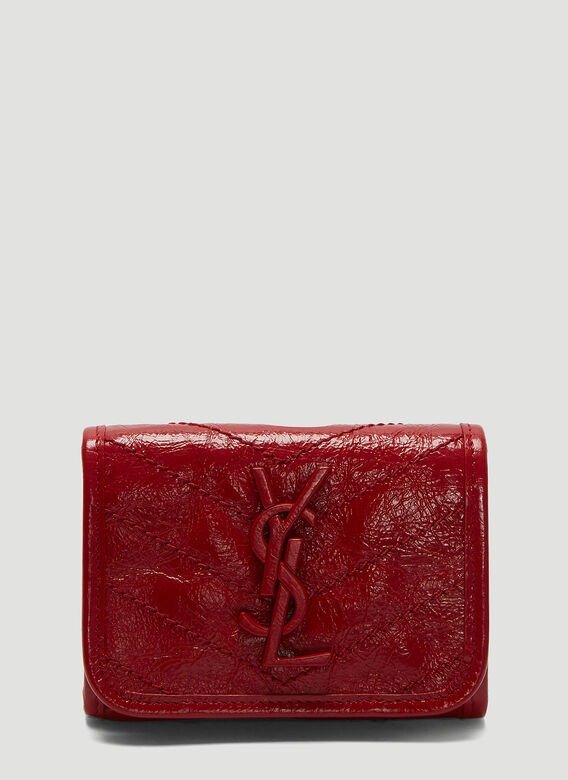 Niki Compact Crinkled Vintage Leather Wallet in Red