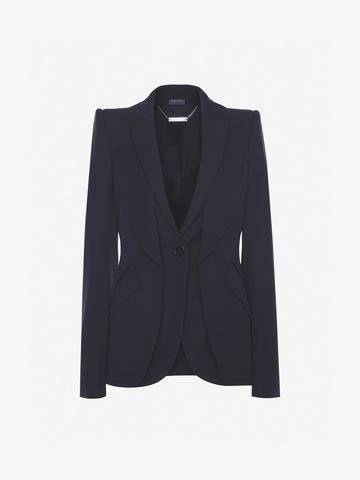 Women's Blue Double Lapel Tailored Jacket | Alexander McQueen