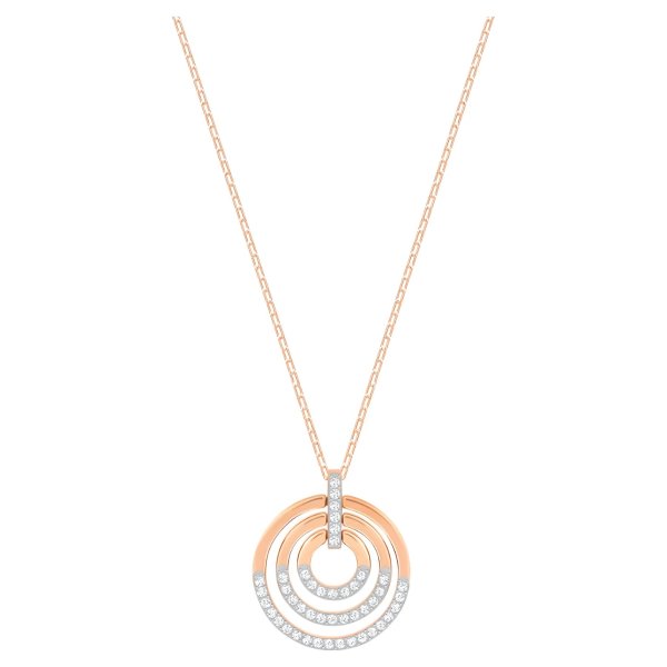 Circle Pendant, White, Rose-gold tone plated by SWAROVSKI