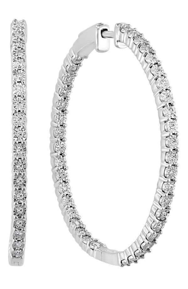 Sterling Silver Diamond Hoop Earrings - 0.46 ctw