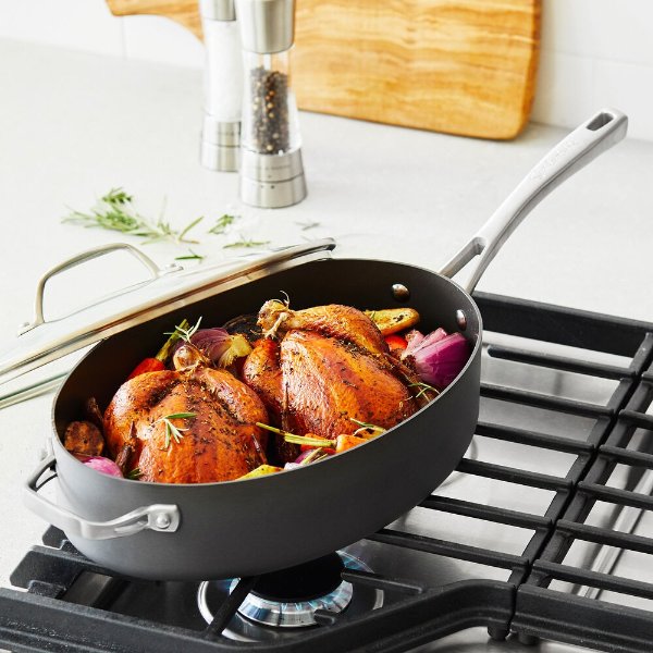 Hard-Anodized Nonstick Oval Saut&#233; Pan with Lid, 5 qt. |
