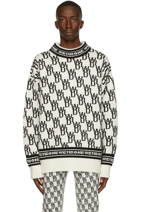 White Jacquard Logo Sweater