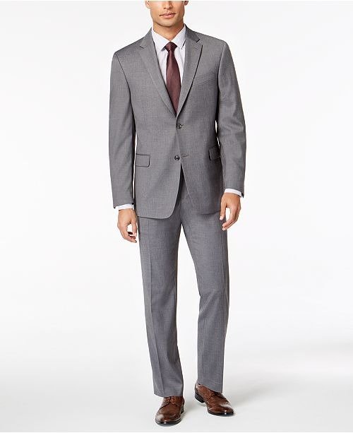 Men's Modern-Fit THFlex Stretch Gray Twill Suit