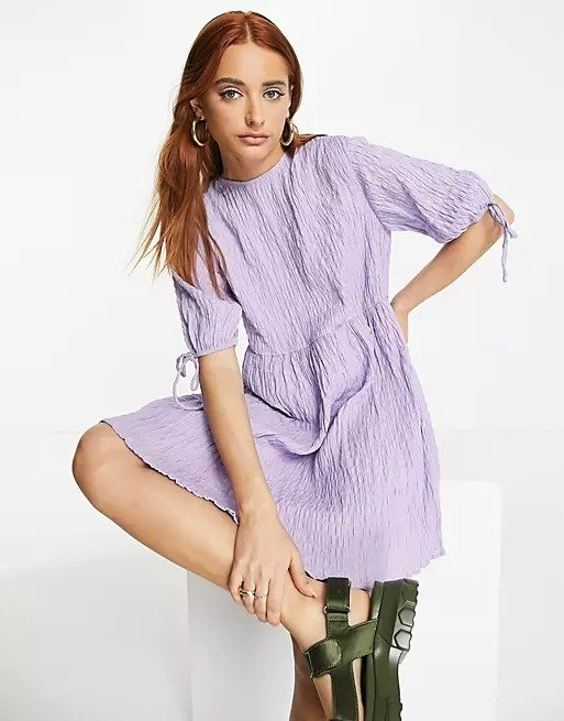 textured smock dress in lavender