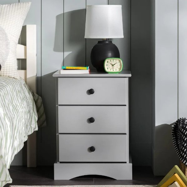 3 Drawer Grey Solid Wood Transitional Nightstand