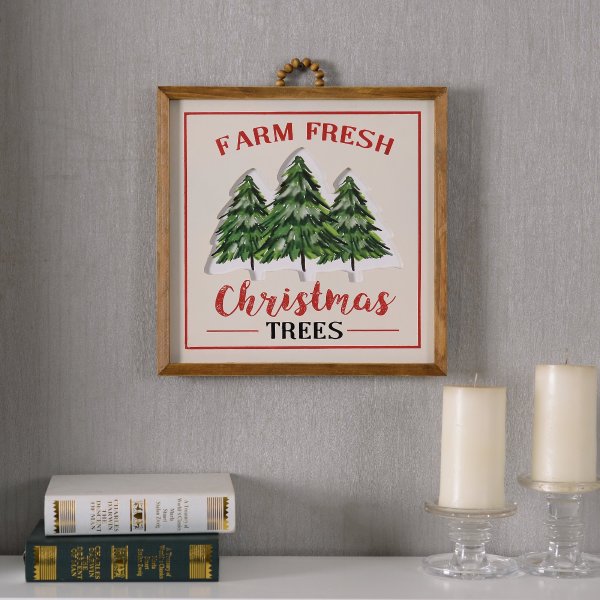Farm Fresh Christmas Trees Hanging Sign Decoration, 15.5"
