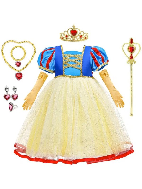 Girls Snow White Dress Costume,princess Dress, Jewelry, Gloves, Crown & Princess Wand, For Christmas | 90 Days Buyer Protection | Temu