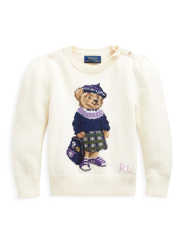 Little Girl's Puff-Sleeve Bear-Print Sweater
