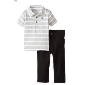 Calvin Klein Baby-Boys Infant Gray Polo with Blue Pants