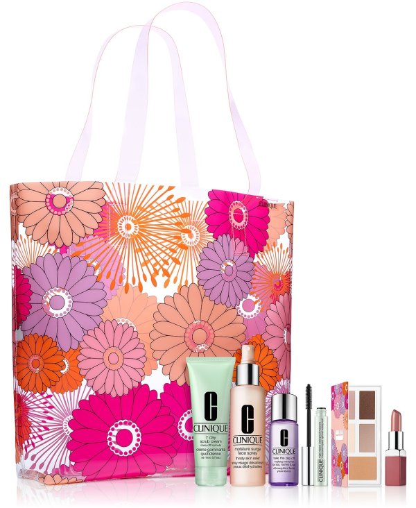 Beauty in Bloom Summer Essentials - Only $29.50 with any Clinique purchase! (A $161 value!) Happy Perfume Spray, 3.4-oz. All About Eyes, 0.5 oz Even Better Makeup SPF 15, 1-oz. Even Better Glow Light Reflecting Makeup SPF 15, 1-oz.
