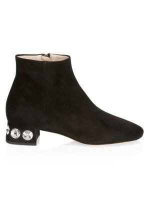 - Rocchetto Studded Heel Suede Ankle Boots