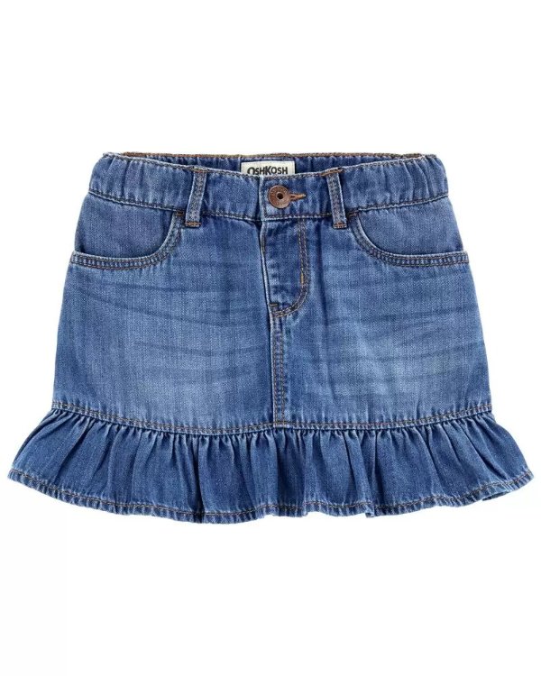 Ruffle Denim Skirt in Highline Blue Wash