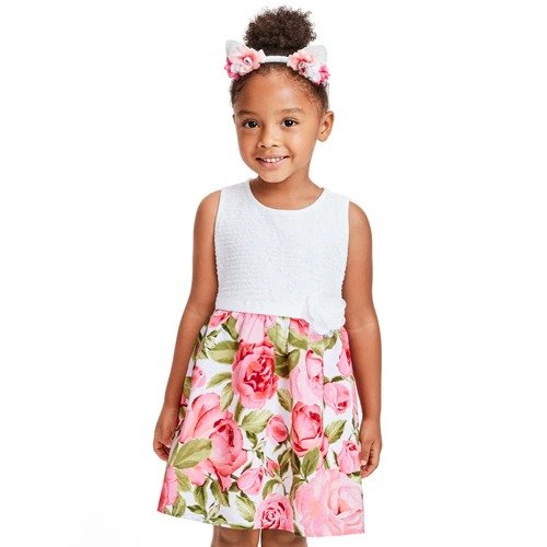 Baby And Toddler Girls Lace Floral Matching Knit To Woven Dress