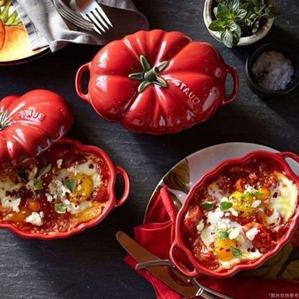 法国Staub 珐琅陶瓷带盖番茄盅甜品盅儿童汤碗蒸蛋盅炖蛋羹沙拉碗