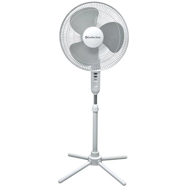 16” Oscillating Pedestal Fan, 3-speed Options, 90-Degree Oscillating Head, Adjustable Height and Tilt, Powerful Air Flow, White