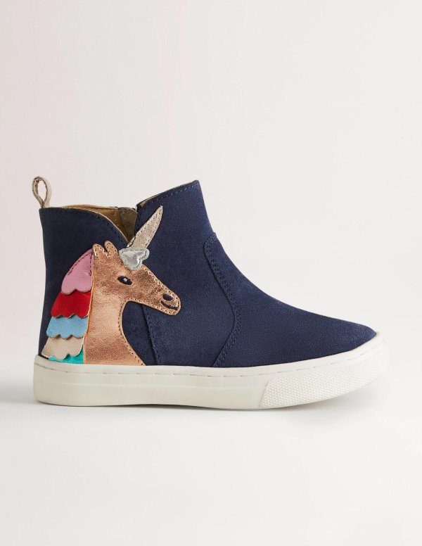 Blue Suede Unicorn Applique Boots - Multi Unicorn | Boden US
