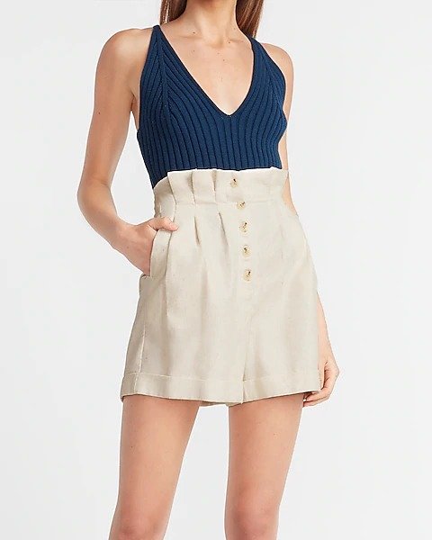 Super High Waisted Pleated Button Fly Shorts