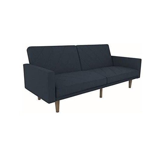 DHP Paxson Convertible Futon Couch Bed with Linen Upholstery and Wood Legs - Navy Blue
