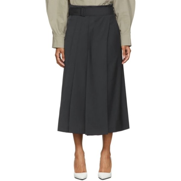 Navy Wool Belt Skirt