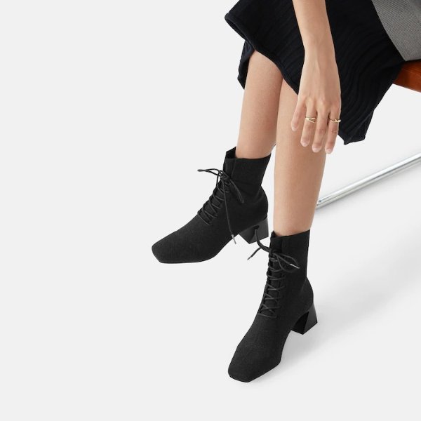 Square-Toe Lace-Up Heeled Boots