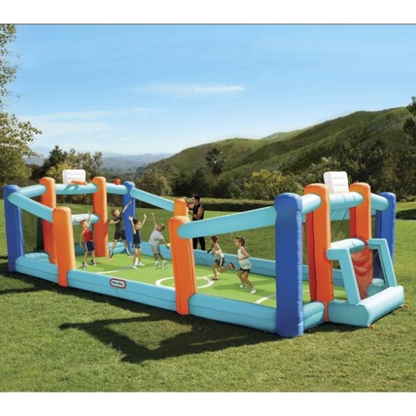 Huge 24' L x 12' W x 7' H Inflatable Sports Bouncer with Backyard Soccer & Basketball Court and Blower, Fits up to 8 Kids, Outdoor Backyard Sports Toy for Kids Boys Girls Ages 3-8