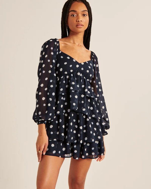 Women's Long-Sleeve Ruffle Tiered Mini Dress | Women's Up To 25% Off Select Styles | Abercrombie.com