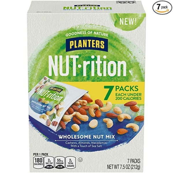 NUT-rition Wholesome Nut Mix, 7.5 oz Box (Contains 7 Individual Pouches) - Cashews, Almonds and Macadamias Snack Mix - No Artificial Flavors, No Artificial Colors, No Preservatives - Kosher