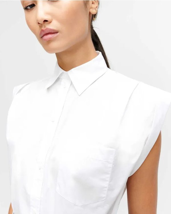 Sleeveless Cuffed Button-Up Shirt in Optic White