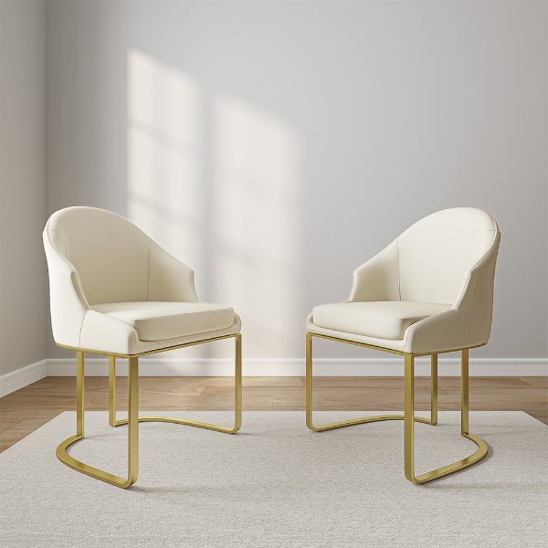 Modern Luxury Dining Chair, PU Leather Upholstery, Stainless Steel Base, Beige, Assembly Needed(Set of 2)