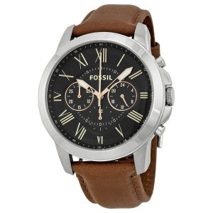 Fossil Grant Chronograph Black Dial Brown Leather Mens Watch