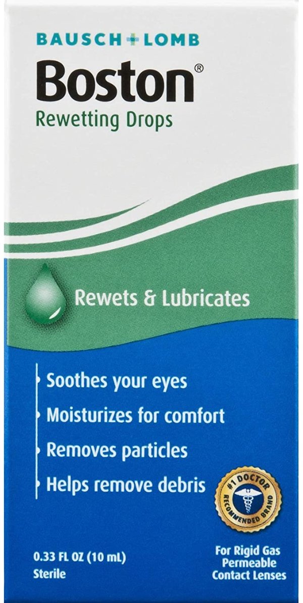 Contact Lens Solution by Boston, Rewetting Solution for Gas Permeable Contact Lenses, 0.33 Fl Oz