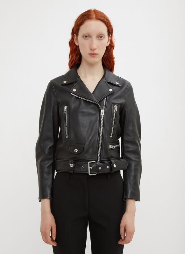 Mock Motorcycle Leather Jacket in Black
