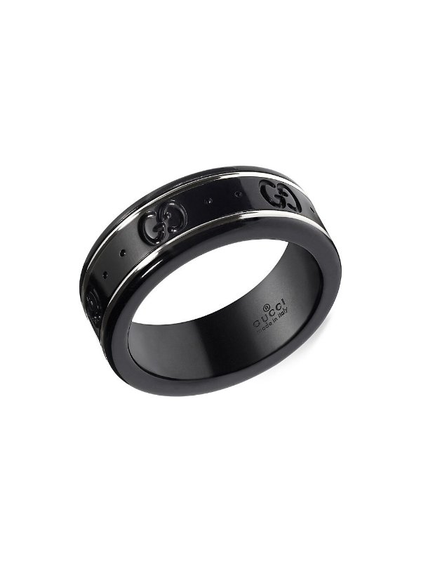 Icon 18K White Gold & Black Synthetic Corundum Ring