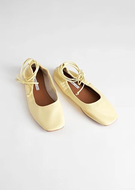 Square Toe Leather Lace Up Flats