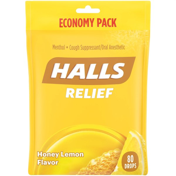 Relief Honey Lemon Cough Drops, Economy Pack, 80 Drops