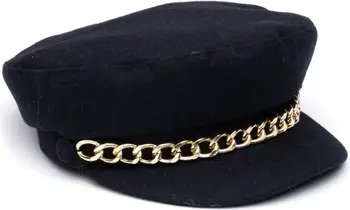 海军蓝羊毛混纺链条渔夫帽