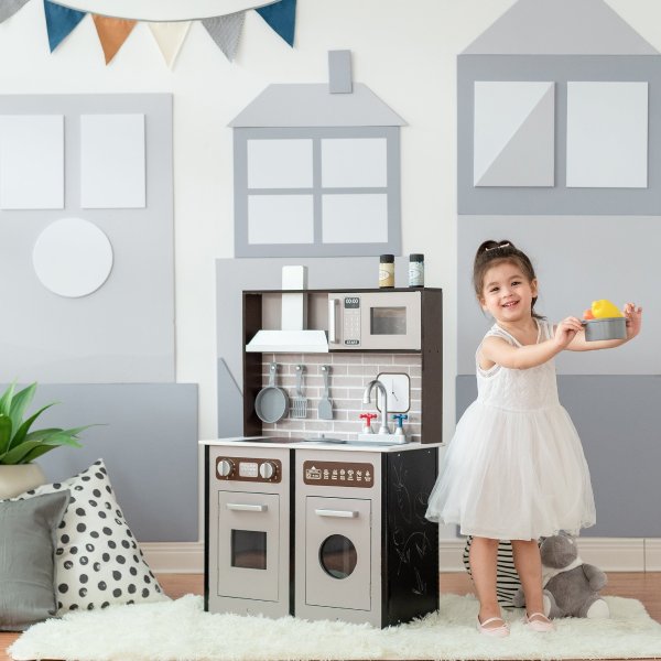 Little Chef Burgundy Classic Play Kitchen, Expresso/Black