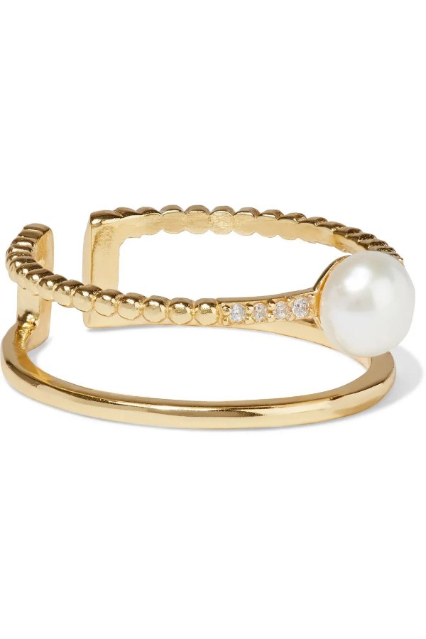 Sunnie 18-karat gold vermeil, Swarovski pearl and crystal ring