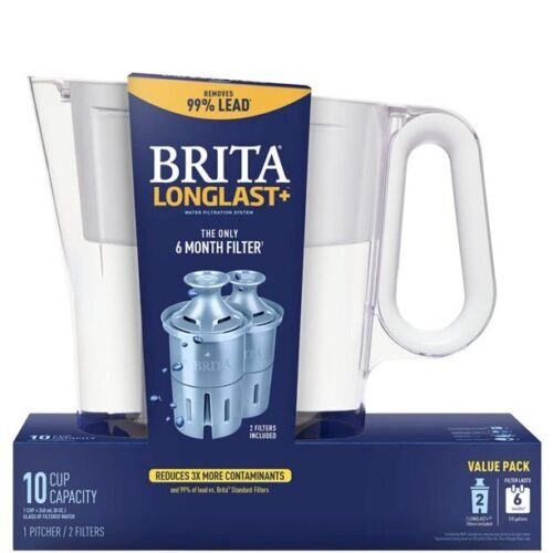 Large 10-Cup Water Filter Pitcher with 2 Longlast+