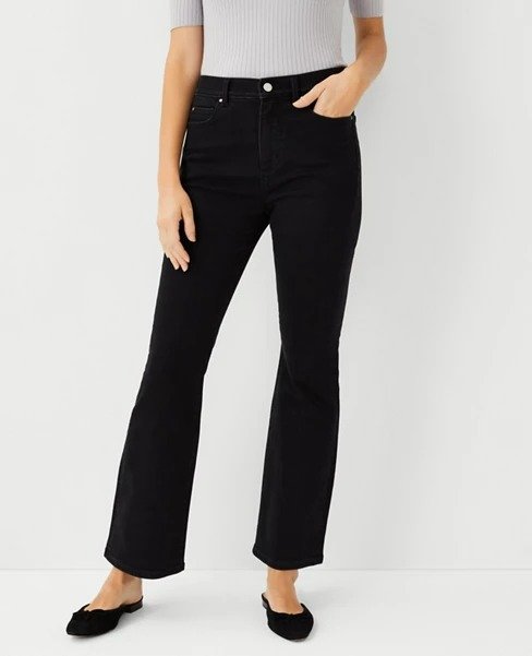 Petite Curvy Sculpting Pocket High Rise Boot Cut Jeans in Washed Black | Ann Taylor