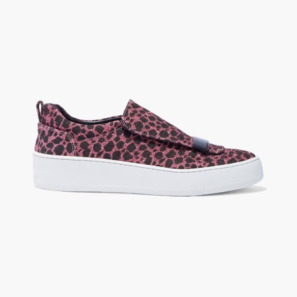 Glittered leopard-print woven slip-on sneakers