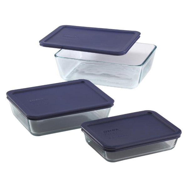 Simply Store 6-Piece Rectangle Glass Storage Set with Blue Lids