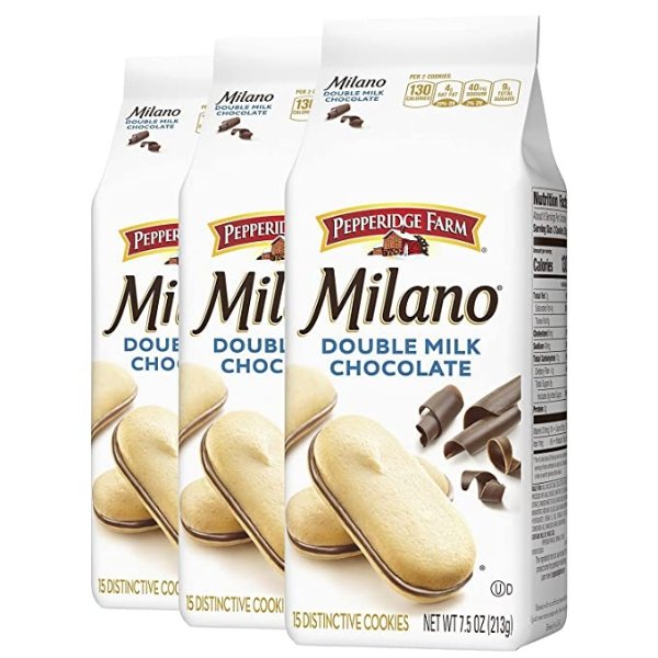Milano Cookies, Double Milk Chocolate, 3 Bags, 7.5 Oz Each